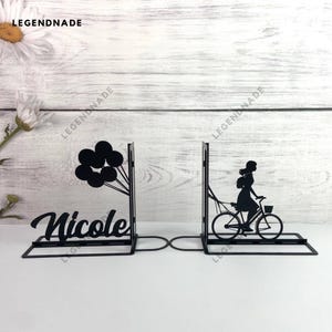 Sujetalibros de metal personalizado para niñas, sujetalibros de metal con forma de ciclista, decoración de estanterías, regalo para amantes de los libros, letrero de mesa, decoración de escritorio de metal, decoración del hogar