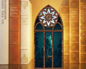 Wolf Wooden Book Nook: Book Shelf Decor
