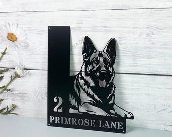 Personalized German Shepherd House Number Sign – Custom Dog Metal Address Sign – Outdoor Decor Dog Home Number – Shepherd Dog Lover Gift