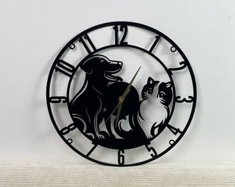 Reloj de pared grande de metal para clínica veterinaria, ideal para decoración del hogar y arte mural, regalo personalizado para mascotas, reloj para perros y gatos.