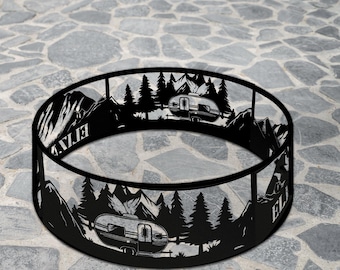 Camping Fire Pit Ring, Custom Name Metal Fire Ring, Personalized Outdoor Camping Fire Pit, Rustic Backyard Campfire Ring, Gift For Camper