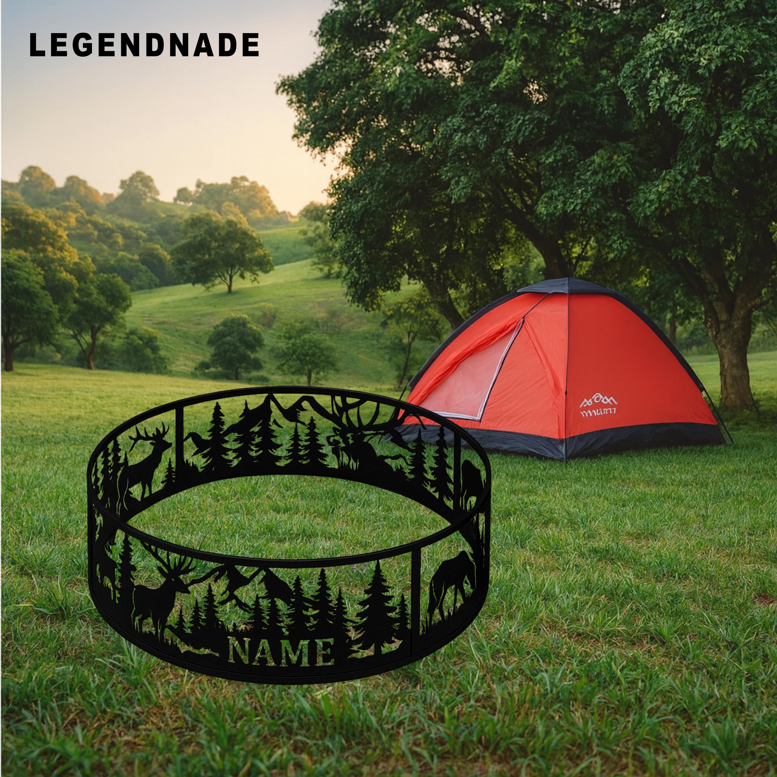 Deer Fire Pit Ring, Custom Metal Fire Ring With Name, Rustic Outdoor ...