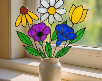 Stained Glass Wildflower Suncatcher – Floral Window Hanging, Everlasting Wedding Decor, Unique Gift Idea, Christmas Gift