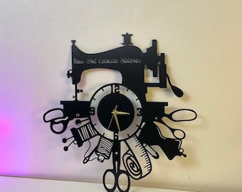Custom Sewing Metal Wall Clock, Home Decor, Personalized  Sewing Machine Circle Wall Clocks Art, Tailor Shop Wall Clock Metal Decor