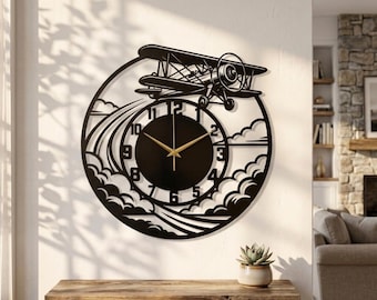 Vintage Airplane Metal Wall Clock, Aviation Pilot Office Decor, Gift For Dad