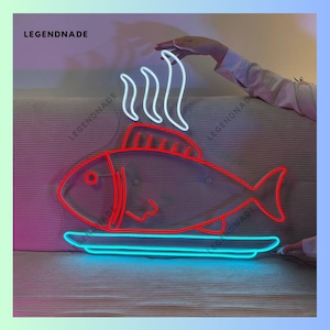 Gebratener Fisch Leuchtreklame für Fisch und Fisch Restaurant Dekor, Gebratener Fisch LED-Schild, Benutzerdefinierte Leuchtreklame, Lebensmittel Wandkunst, Küche Hauswanddekor