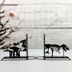 Personalized Dinosaur Metal Bookend, Dinosaur Metal Bookends, Bookshelf Decor, Book Lover Gift, Table Sign, Metal Desk Decor, Home Decor