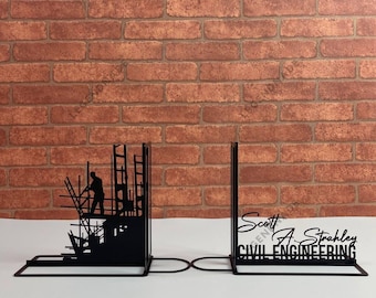 Personalized Civil Engineer Metal Bookend, Engineer Metal Bookends, Bookshelf Decor, Book Lover Gift, Table Sign Metal Desk Decor Home Decor