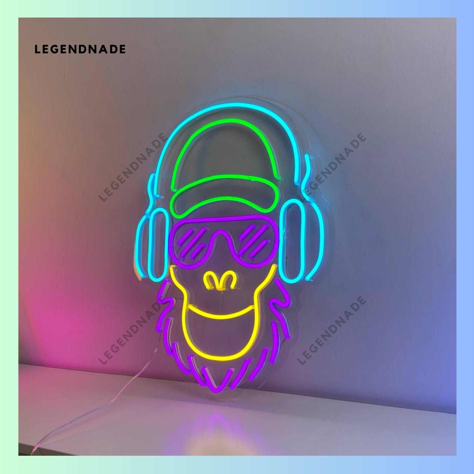 Monkey With Headphone Neon Sign, Monkey Led Sign, Monkey Head Led