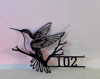 Personalized Hummingbird Metal House Number Sign, Custom Bird Address Sign, Outdoor House Sign Home Decor, Metal Hummingbird Wall Decor