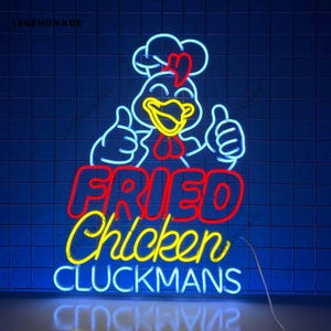 Fried Chicken Neon Sign, Chicken Fried Led Sign, Rooster A Thumbs Up Led Light, Chicken Neon Light, Restaurant Wall Art, Home Wall Decor