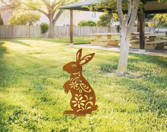 Rabbit Rusty Metal Stake, Custom Rustic Rabbit Metal Stake, Outdoor Yard Decor, Rabbit Garden Ornament, Rustic Bunny Gift