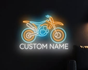 Dirt Bike Neon Sign: LED Wall Light for Garage, Man Cave, Biker Bar, Game Room, Motocross Decor Gift