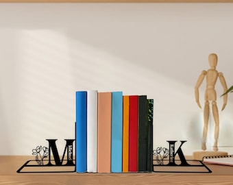 Custom Initial Letter Metal Bookends – Personalized Letter Name Book Holder – Minimalist Shelf Decor, Monogram Decor