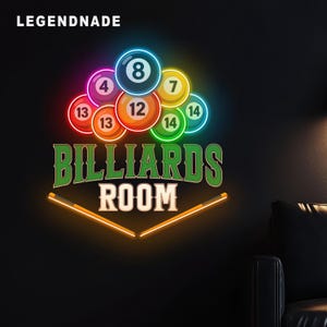 Billiards Neon Sign, Pool Hall LED Light for Game Room Decor, Pool Hall, Man Cave Neon Wall Art, Business Sign, Housewarming Gift