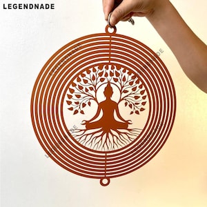 Buddha Metal Wind Spinner, Custom Tree Hanging Yard Spinner with Name, Outdoor Garden Decor, Spiritual Kinetic Art for Home & Meditation