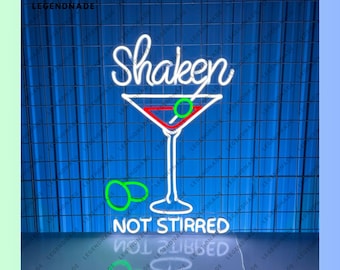 Shaken Not Tired Martini Neon Sign, Martini Led Sign, Martini Cocktail Led Light, Martini Neon Light, Bar Pub Wall Art, Home Wall Decor