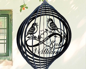 Personalized 50th Wedding Anniversary Metal Wind Spinner, Custom Infinity Birds Couple Wind Spinner, Hanging Spinner, Gift for Mom