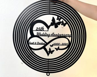 Girador de vento personalizado para 25º aniversário com amor infinito, girador de metal personalizado para jardim memorial, presente de aniversário de casamento, decoração para casa