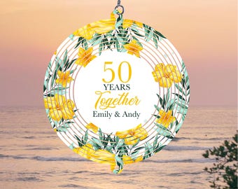 Personalized 50th Anniversary UV Wind Spinner, Metal Custom Wedding Gift for Couple, Outdoor Garden Decor for 50 Years Together Gift