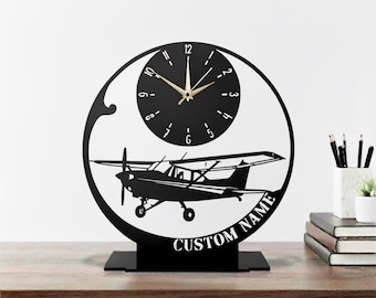 Airplane Metal Table Clock: Custom Pilot Gift, Aviation Lover Desk Decor