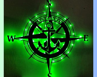 Personalized GPS Anchor Compass Metal Sign, Compass Metal
