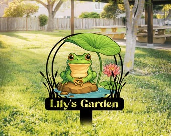 Personalized Frog Garden Stake, Metal Yard Sign, Custom Garden Decor with Name, Outdoor Gift for Nature Lovers, Farmhouse Decor