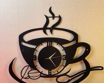 Coffee Cup Metal Wall Clock, Wall Clock Unique for Home Decor and Wall Art, Personalized Coffee Cup Wall Clock with Name For Coffee Shop