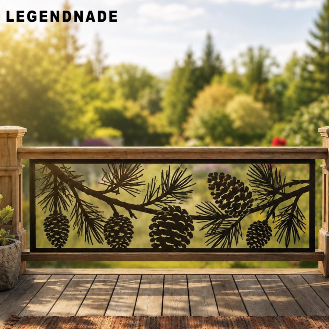 Pine Cone Metal Railings, Woodland Privacy Panel Decor, Forest Balcony ...