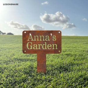 Cartello da giardino in metallo personalizzato, paletto da giardino arrugginito con nome, decorazione personalizzata per esterni, marcatore da giardino rustico, decorazioni da giardino