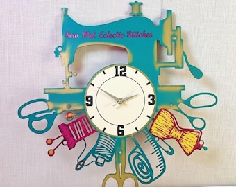 Sewing Machine Wall Clock, Handmade Seamstress Decor, Tailor Gift, Craft Room Clock for Sewing Lovers
