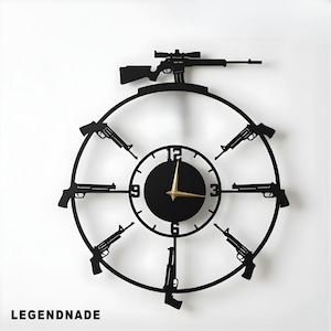 Gun Metal Wall Clock: Firearm Enthusiast Wall Art, Unique Man Cave Decor, Hunter Gift