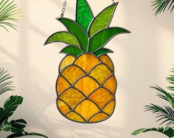 ステンドグラスパネル(パイナップル) Pineapple Stained Glass Window Panel - Fresh Harvested Fruit, Art