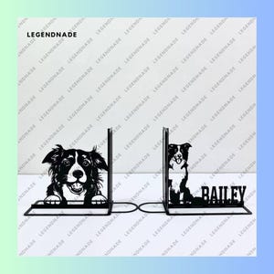 Personalized Border Collie Metal Bookend Dog Name Bookends, Bookshelf Decor, Book Lover Gift, Dog Table Sign, Metal Desk Decor, Home Decor