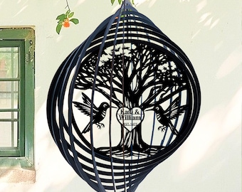 Personalized 50th Wedding Anniversary Metal Wind Spinner, Custom HummingBird Couple Wind Spinner with Name, Hanging Spinner, Gift for Mom