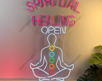Spiritual Healing Open Neon Sign, Spiritual Advisor Led Sign, Chakra Healing Led Light, Chakra Balancing Neon Wall Art Light Home Wall Decor