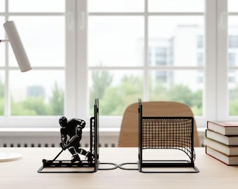 Ice Hockey Metal Bookend: Hockey Player Bookshelf Decor, Sports Book End, Gift for Hockey Lovers