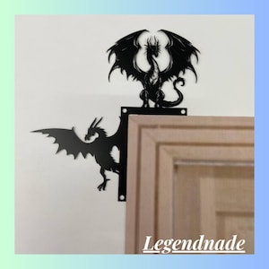 Spersonalizowany metalowy znak narożny Dragon Door, metalowy topper na drzwi Dragon, znak na drzwi Dragon Door Sitter, wykończenie drzwi Dragon, metalowa dekoracja ścienna domu Dragon