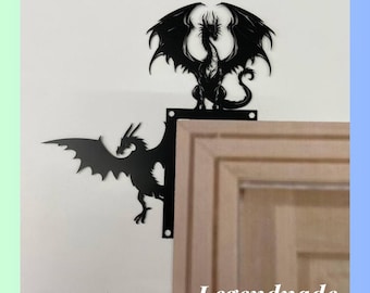Personalized Dragon Door Corner Metal Sign, Dragon Metal Door Topper, Dragon Door Sitter Sign Dragon Door Trim, Dragon Metal Home Wall Decor