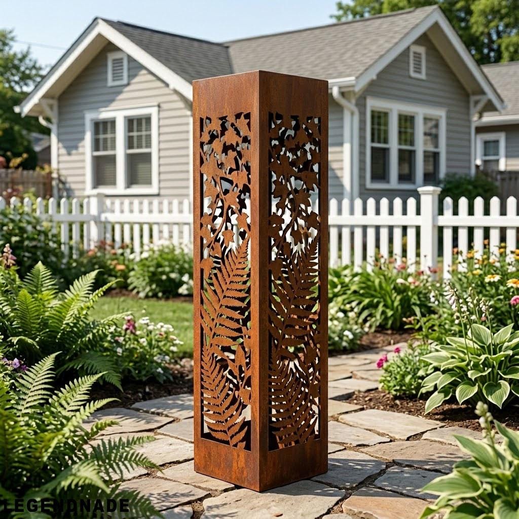 Custom Fern Ivy Metal Garden Column, Botanical Backyard Decor, Leaf ...