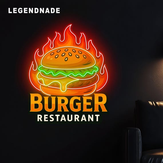 バーガーネオンサイン、ユニークなLEDライトウォールアート装飾