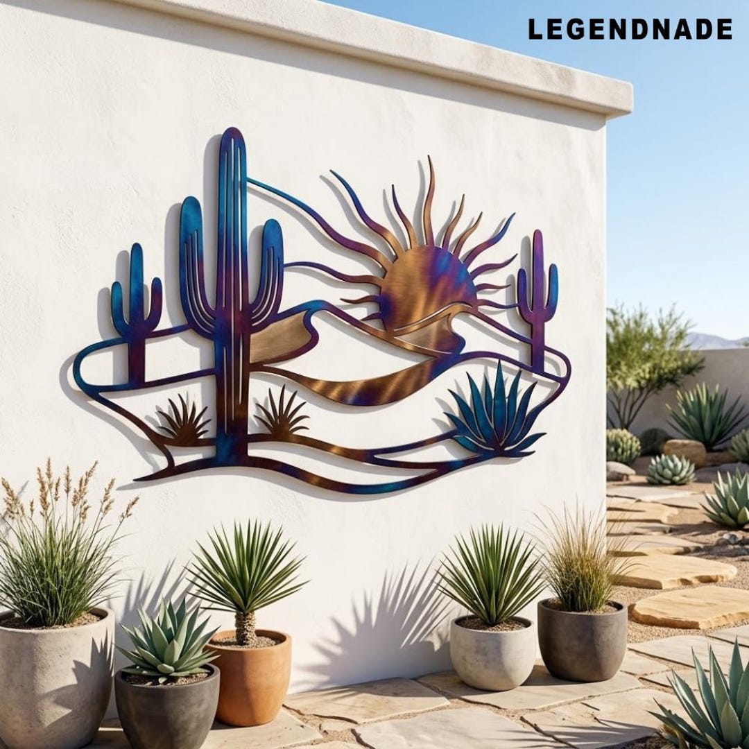 Cactus Metal Wall Art, Fire Roasted Desert Decor, Southwest Landscape ...