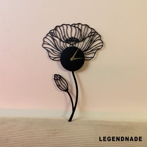 Poppy Flower Metal Wall Clock, Handmade Poppy Metal Art Decor, Vintage Flower Wall Clock, Living Room Decor Gift Ideas