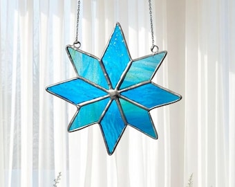 Snowflake Stained Glass Suncatcher, Handmade Winter Window Hanging, Christmas Home Decor