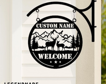 Deer Metal Hanging Sign: Custom Cabin Welcome Decor