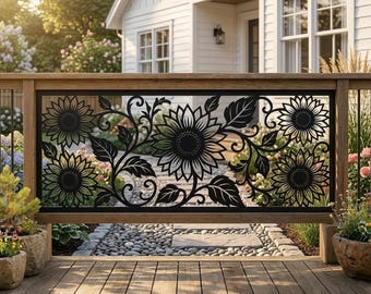 Barandillas metálicas para jardín con girasoles, panel de privacidad decorativo, protector de balcón de verano, pantalla de jardín, regalo de cumpleaños