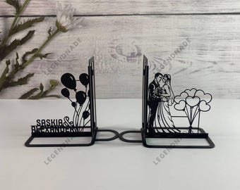 Personalized Wedding Metal Bookend, Couple Metal Bookends, Bookshelf Decor, Book Lover Gift, Table Sign, Metal Desk Decor, Home Decor