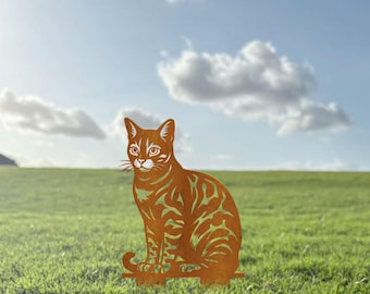 Estaca de jardín para gatos, arte de metal oxidado para gatos, regalo conmemorativo para mascotas, estaca rústica para jardín para gatos