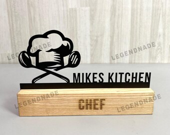 Personalisiertes Chef-Schreibtisch-Namensschild, Werbegeschenk für Restaurantpersonal, graviertes Büro-Namens-Plaketten-Geschenk für Restaurant oder Küche