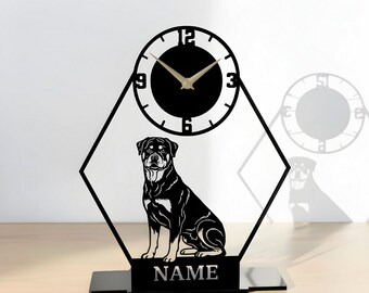 Orologio da tavolo in metallo con Rottweiler: orologio personalizzato con nome del cane, regalo per gli amanti dei Rottweiler, decorazione da scrivania per cani